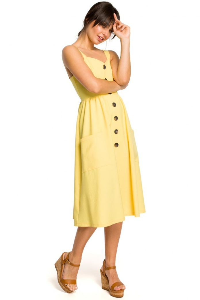 Sukienka Midi - Letnia Na Szelkach - żółta